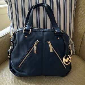 MICHAEL KORS Portland Navy Blue Pebbled Leather Satchel